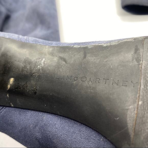 Stella McCartney Boots Blue Vegan Suede Leather Heeled Slouchy Mid Calf Size 7.5 - Picture 9 of 10